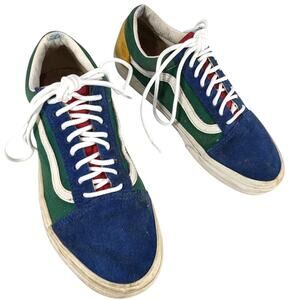 VANS! BLUE & YELLOW GENUINE SUEDE LEATHER, WITH GREEN, RUBBER SOLE SNEAKERS!SZ 9